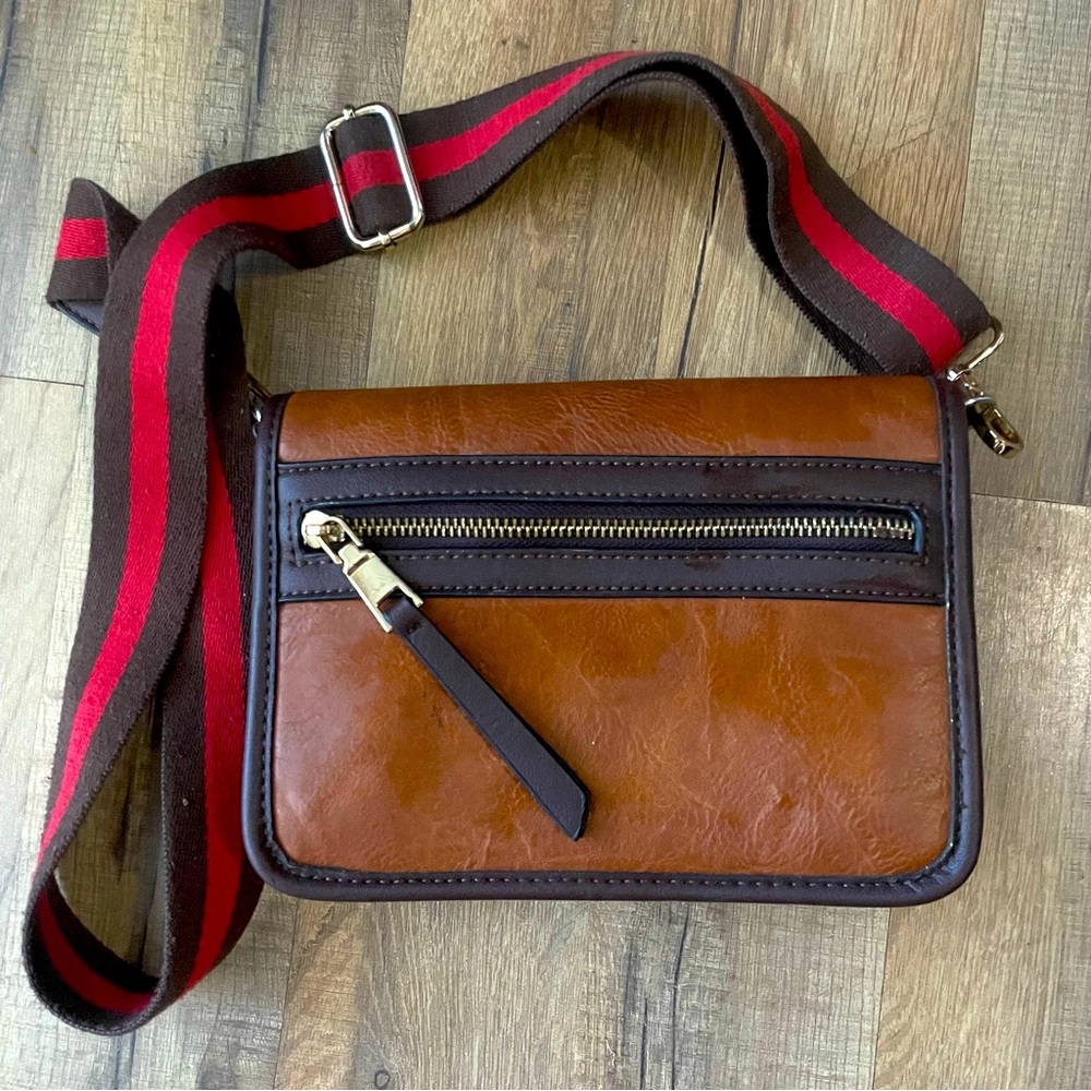 Brown Striped Strap Crossbody